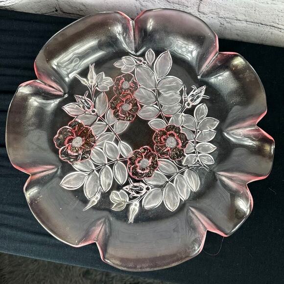 Vintage Mikasa Walther Crystal Rosella Pink Frosted Serving Platter - 13" - Picture 3 of 8